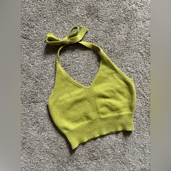 Green knit 70s style halter crop top - Picture 3 of 4